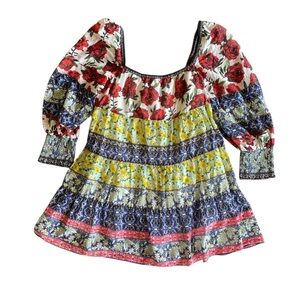 Alice + Olivia Multi Pattern Floral Peasant Dress